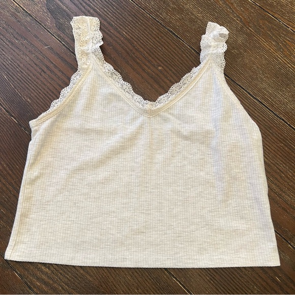 American Eagle Outfitters Tops - American Eagle Outfitters Ivory Lace-Trim Camisole Size M